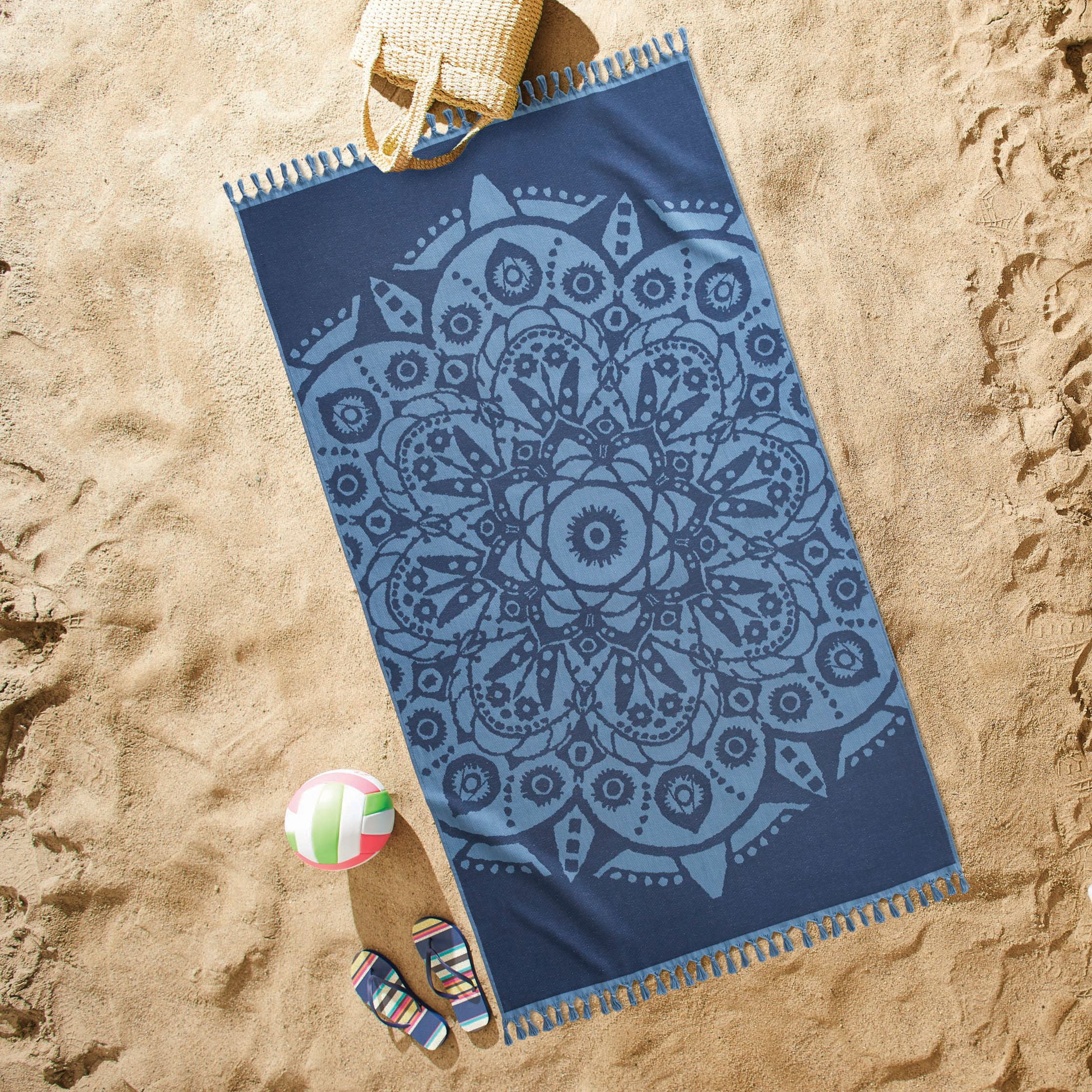 Better Homes & Gardens Oversized Jacquard Indigo Medallion Beach Towel