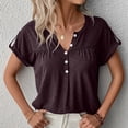 thumbnail image 2 of QLEICOM Women 2023 Summer Tops T-shirt Colored Cotton Solid V-Neck Short Sleeve T-shirt Top Coffee 4XL, US Size 16, 2 of 6