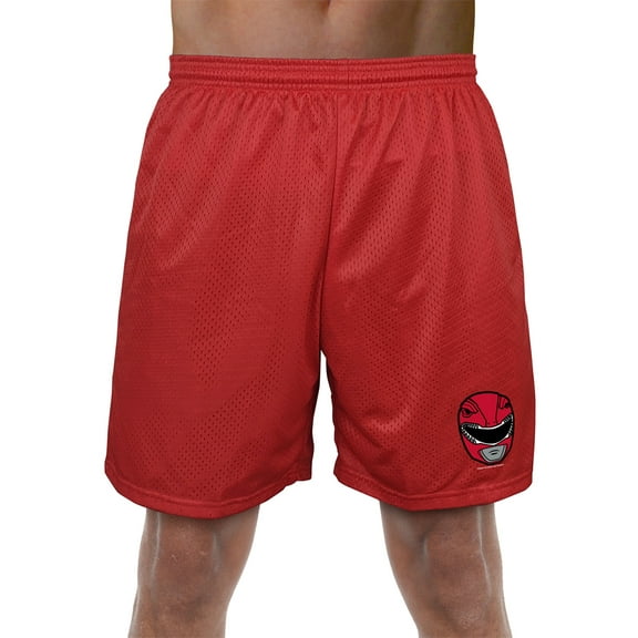 Power Rangers Red Ranger Helmet Mens Lined Mesh Shorts, Red, Medium