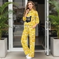 thumbnail image 3 of Xixirimido Black Cat Lemons Yellow Print Lounge Sets for Women Sweatsuits 2 Piece Fall Winter Fashion Outfits Long Sleeve Sweatshirt Wide Leg Sweatpants Set Tracksuit, Large, 3 of 7