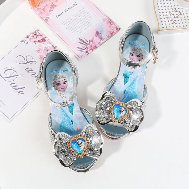 Novedad de verano de Disney, sandalias de tacón alto para niñas frozen elsa, zapatos de princesa para niñas pequeñas, sandalias con Boca de pez para niños, plantilla de 24 CM Gao Jinjia LED