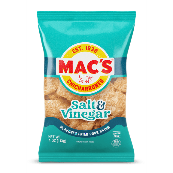 Mac's Salt & Vinegar Fried Pork Skins, 4 oz Bag