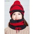 thumbnail image 5 of BadPiggies 3 in 1 Winter Knitted Beanie Hat Scarf Mask Set, Fleece Lined Face Neck Warmer Set for Women Girls Ski Caps with Pompom (Red), 5 of 7