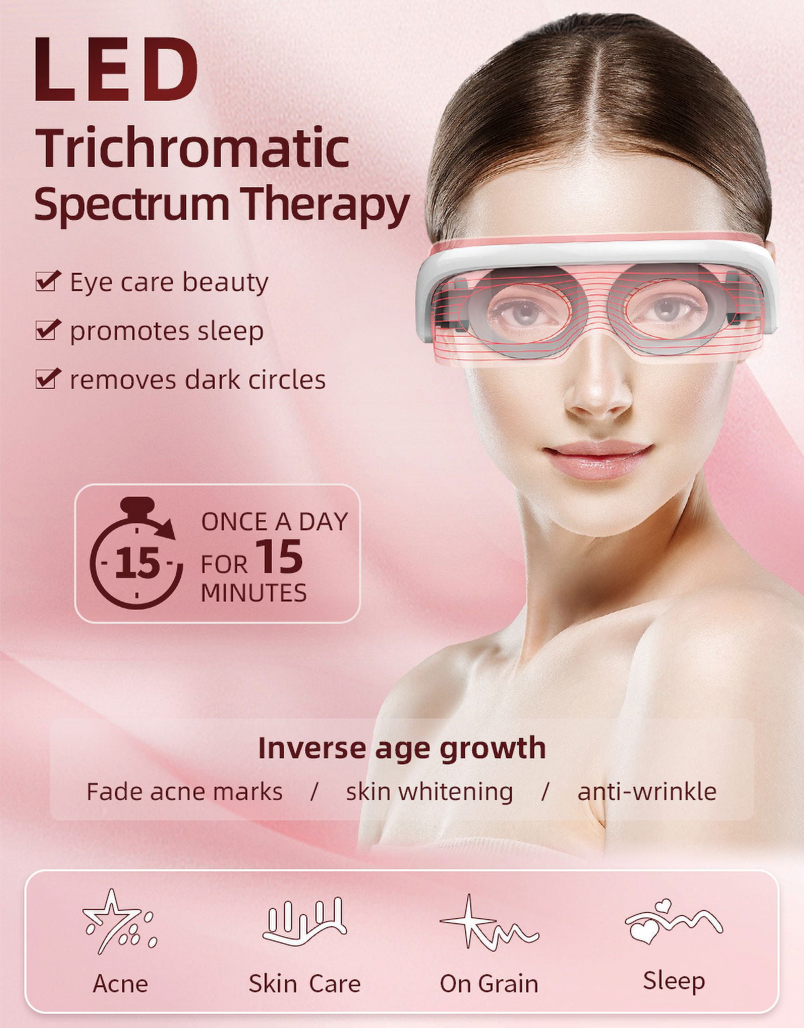 Eye Repair for Dark Circles and Puffiness Electric Vibrating Heated Massage Eye Mask With 3 Colors LED Beauty Light Therapy EYE Mask, Photon Instrument, Anti Acne Wrinkle Removal Skin SPA