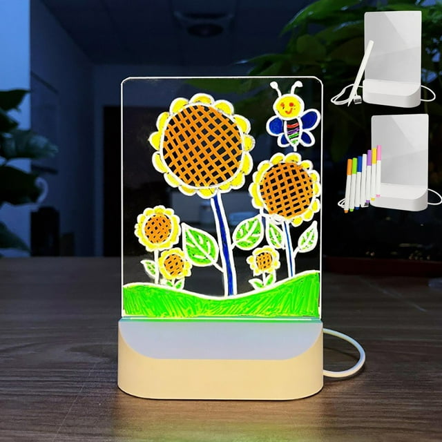 Glow Writing Tablet under $5! Yannianjz Glow Writing Tablet, Reusable LED Light Doodle Board with Stand, Erasable Drawing Pad forKids, USB Powered Acrylic Sketch Board
