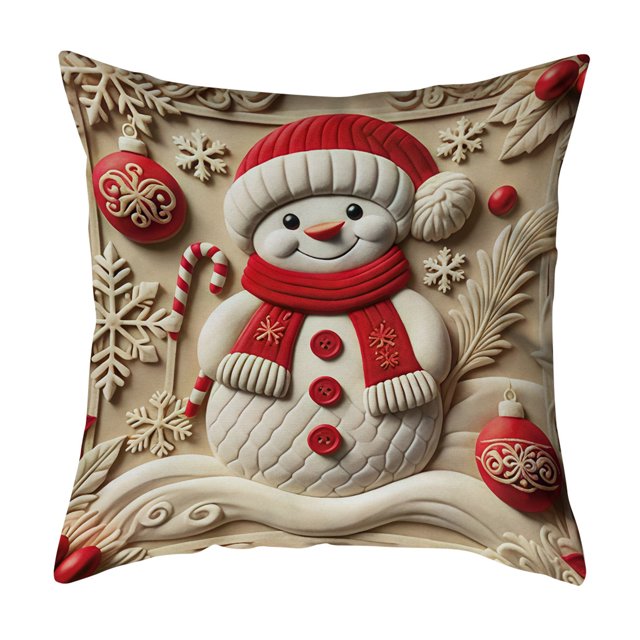 Funda de cojín navideña de 18 x 18 pulgadas con renos de Papá Noel y cremallera oculta, funda de cojín con árbol y muñeco de nieve
