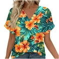 thumbnail image 2 of HOMBOM Womens Hawaiian Tops Tee Shirts V Neck Soft Vacation Spring T Shirts for Women Floral, 2 of 7