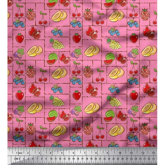 Soimoi Cotton Poplin Fabric Mix Fruits Printed Fabric 1 Yard 42 Inch Wide