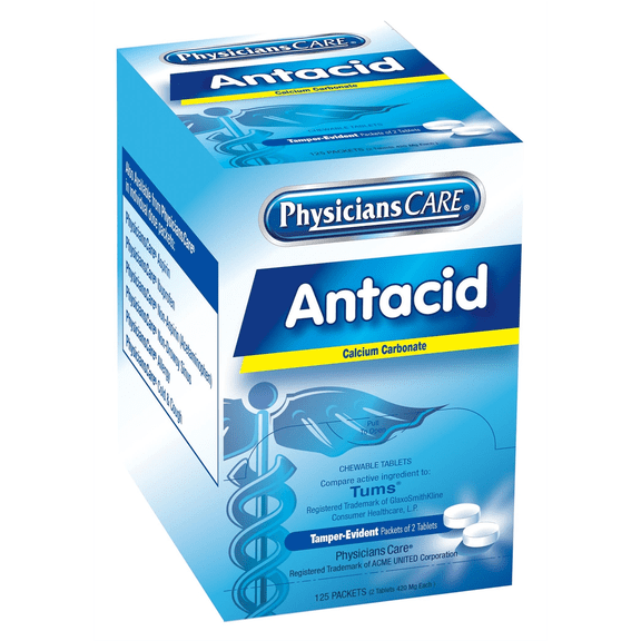 Over the Counter Antacid Medications for First Aid Cabinet 2 tablt/Dose 125 Doses/Box 90110