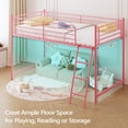 thumbnail image 3 of JOYMOR Low Loft Bed with Inclined Ladder, Metal Twin Size Bed Frame with 15” High Guardrail for Boys Girls, Junior, Space Saving, Mattress Not Included (Silver), 3 of 9