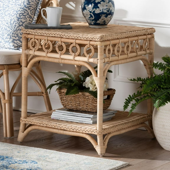 bali & pari Oxford Boho End Table, 24"W, Natural Brown