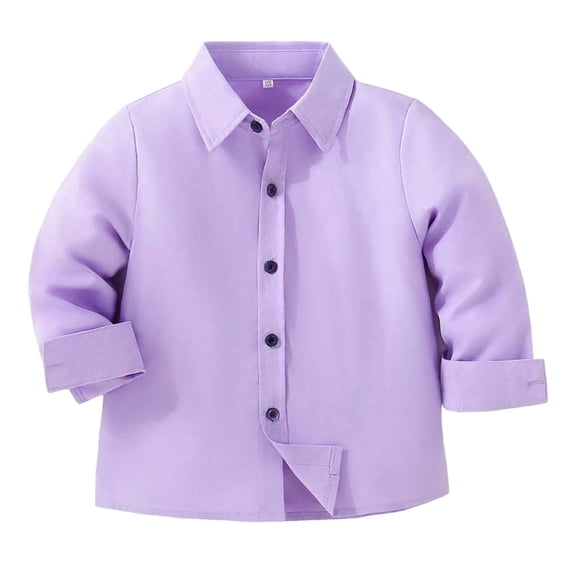 felwors Toddler Boys Button Down Dress Shirt Long Sleeve Lapel Collar Cotton Solid Shirts Baby School Uniform Casual Blouse School Uniform (18-24 Months, Purple)
