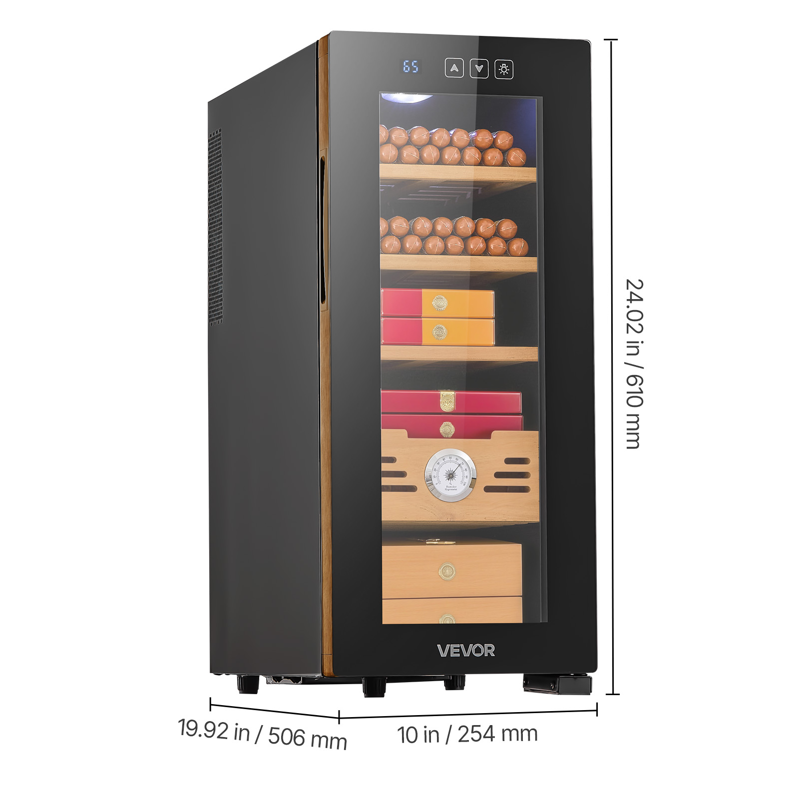 VEVOR Electric Humidor, 33L, 250 Counts Electric Cigar Humidor Cabinet with Cooling Temperature Control, Spanish Cedar Wood Shelves & Drawers, Mechanical Hygrometer, 4 Layers, Cooler for Household