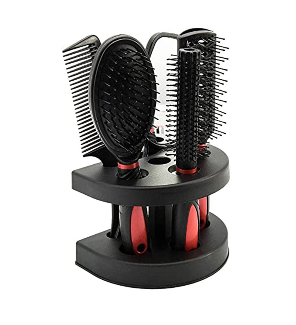 JUNQI 5Pcs Hair Brush and Comb Set for Women and Men（Red） 