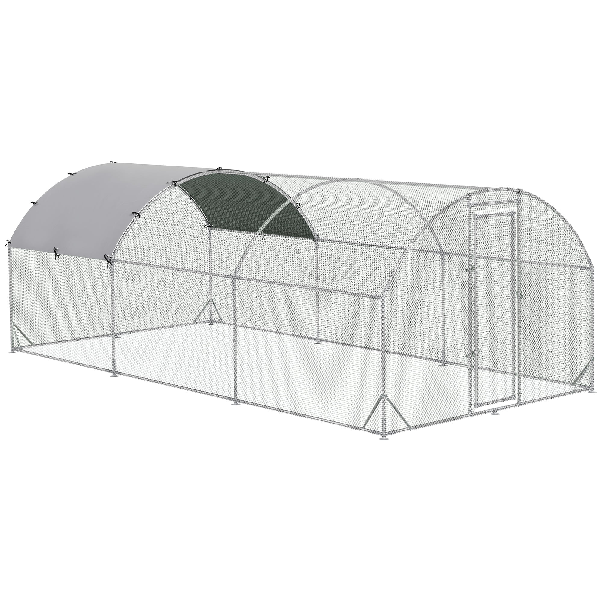 PawHut Metal Chicken Coop Walk-in Enclosure with Cover 9.2' x 18.7' x 6.5'