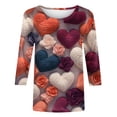 thumbnail image 4 of Walmart+ Semaine Aqestyerly T-Shirt Imprimé Mode Saint-Valentin pour Femmes Manches 3/4 Blouse Col Rond Hauts Décontractés, 4 of 5