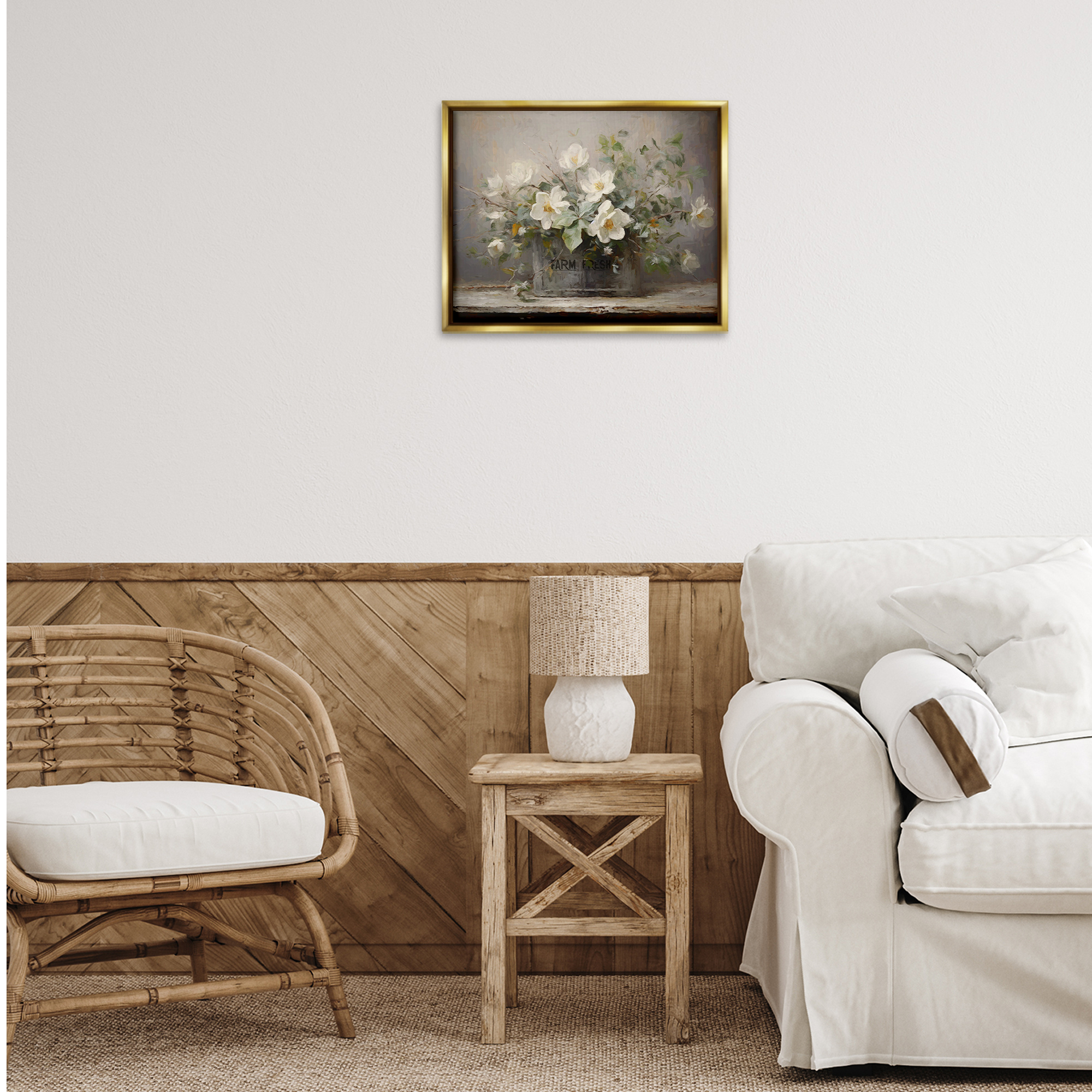 Stupell Industries Country Farm Florals Botanical & Floral Painting Gold Floater Framed Art Print Wall Art, 21 x 17