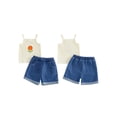 thumbnail image 2 of BemeyourBBs Toddler Baby Girls Summer Clothes Infant Baby Girl Denim Outfit Cute Bee Cake Ice Cream Floral Embroidery Ribbed Tank Vest Tops with Pockets Rolled Jeans Denim Shorts 2Pcs Set, 2 of 9
