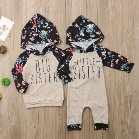 Sisters Family Matching Outfits Todder Kids Baby Girl Top Sweatshirt Rompers Floral Hooded Clothes Jumpsuit Romper Suit