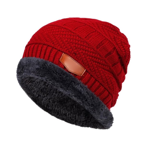 Minnieouse Gorro de punto grueso con costura fina para gorro de punto estilo dentro o fuera de servicio Skullies Gorro cálido Skullies Sombreros vino rojo uno
