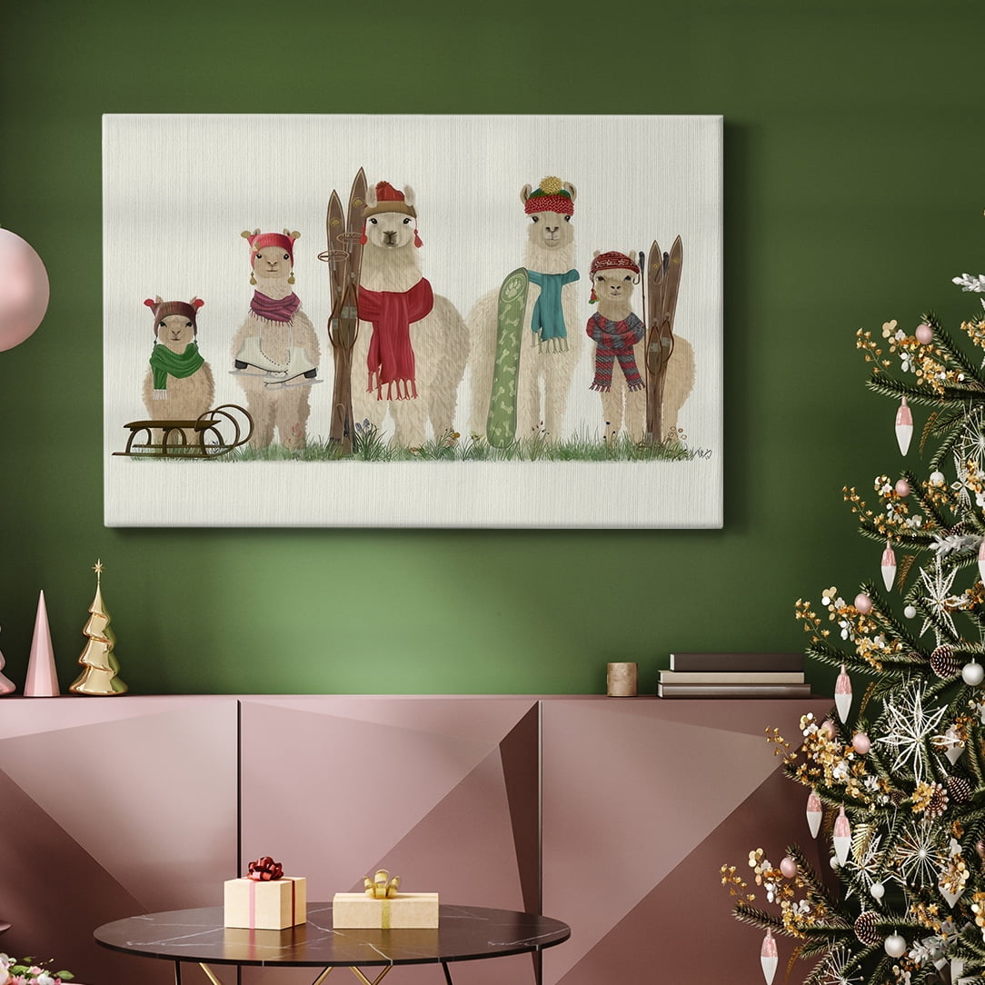 Llama Family Winter Sports- Gallery Wrapped Canvas