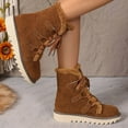 thumbnail image 4 of Womens Winter Fuzzy Mid Calf Combat Boots Fashion Casual Suede Thermal Plush Lined Platform Chunky Snow Boots Coffee Size 6, 4 of 8