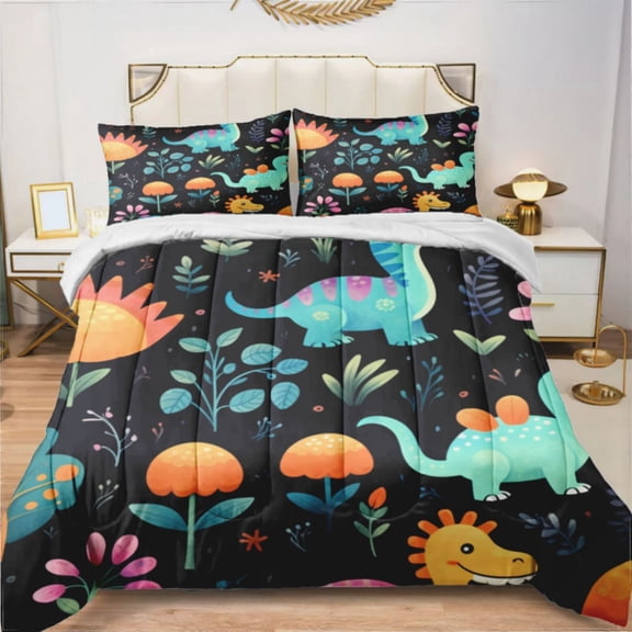 Colorful Little Dinosaur (4) Comforter Set Bedding Set Duvet Set Set 3pcs Twin Size