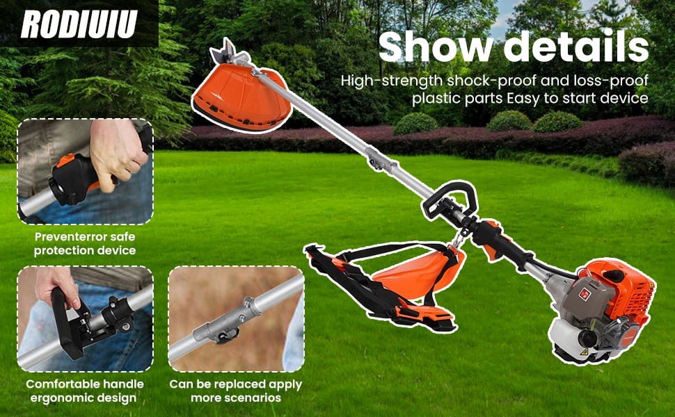 Floseru Gas Weed Eater, 52cc 2-Stroke 5 in 1 Multi-Functional Petrol Hedge Trimmer Chainsaw Brush Cutter Weed Wacker Weed Eater Gas Powered String Trimmer