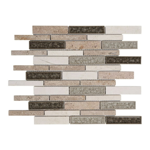 Modket TDH475NS Beige Sand Crema Marfil Sina Pearl Marble Stone Crackle Glass Linear Mosaic Tile