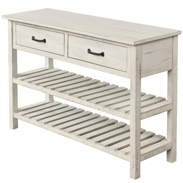 Carevas Entrance Retro Antique White Console Table With Drawers And Shelves For Living Room Furniture Com Carevas Entrance Retro Antique White, Antique White Console Table With Storage