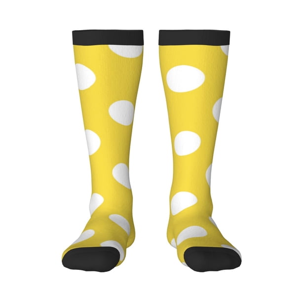 Balery Yellow And White Polka Dot Calcetines novedosos Calcetines deportivos Calcetines hasta la rodilla Calcetines de algodón Calcetines originales y geniales