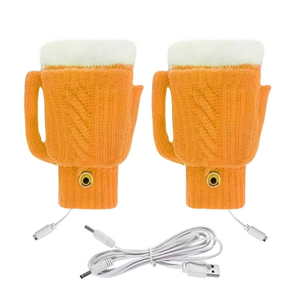 Wmkox8yii USB Heated Gloves Rechargeable Women's Heating Gloves Winter Cold Protection Warmth Half Finger Clamshell Knitting Smart Heating Gloves