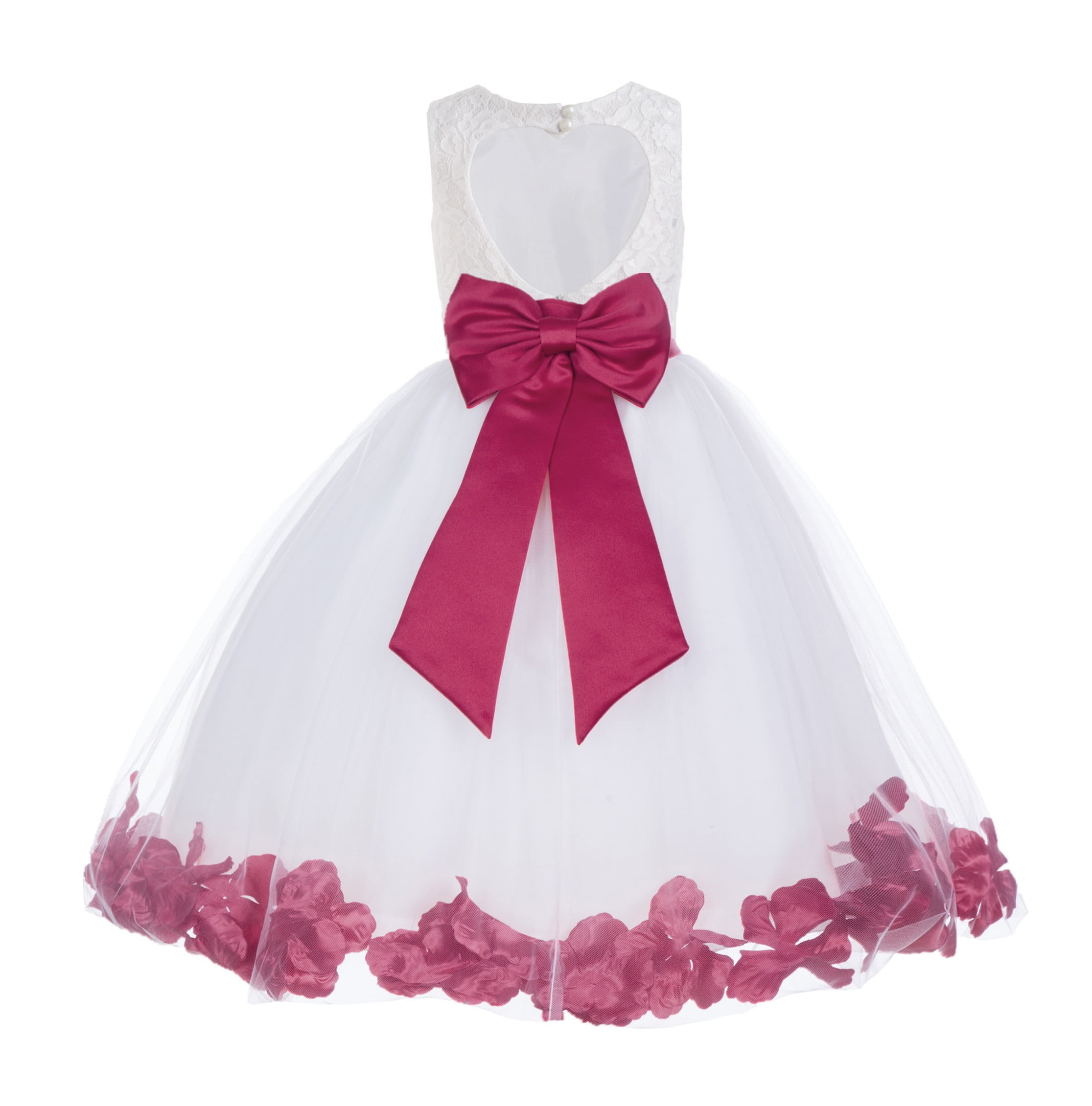 IVORY FUCHSIA Flower Girl Dress Petals Formal Recital Prom Birthday Wedding Gown 
