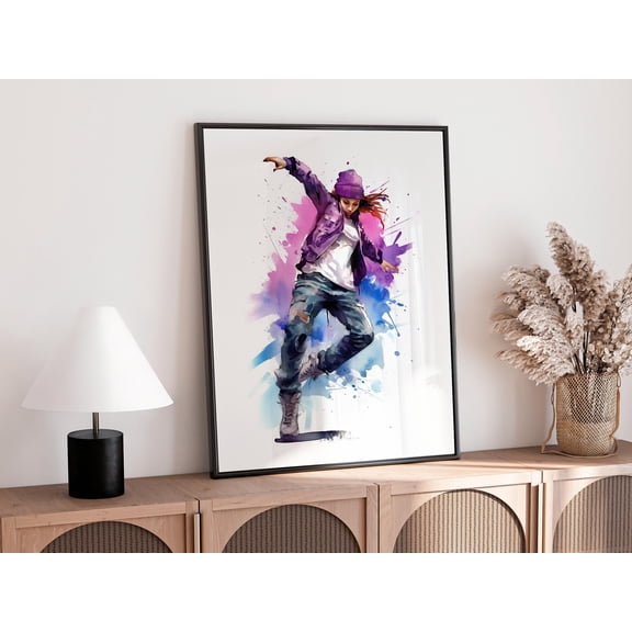 MSFCON Dance Hip Hop wall art, teen girl bedroom decor, contemporary dancing poster, gift for teenager dancer, watercolor dorm room decoration