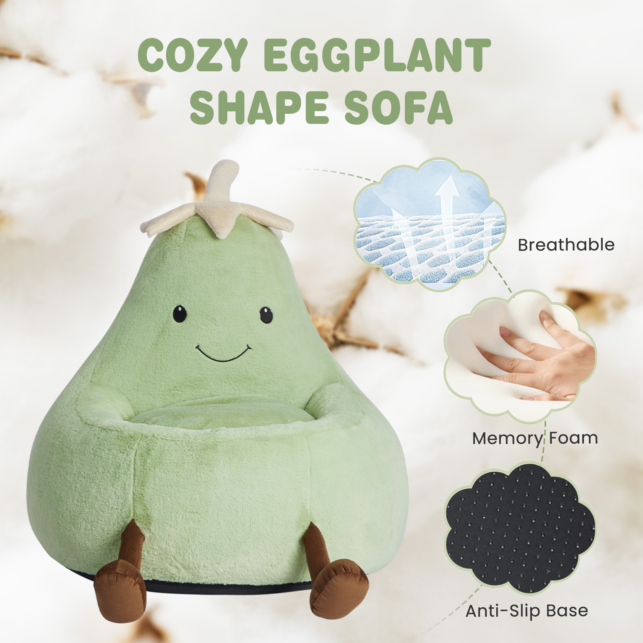 edx Eggplant Bean Bag Chair for Kids, Green photo 5