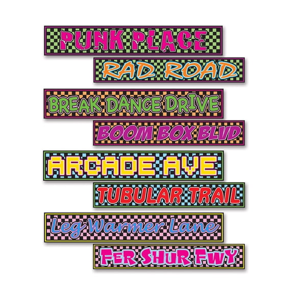 Beistle Multicolor 80's Street Sign Cutouts-4 Pcs