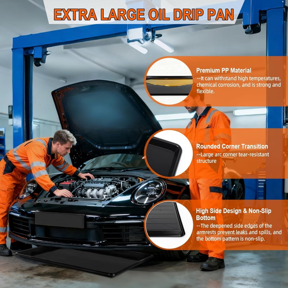 3 Pcs Extra Large Oil Drip Pan, Oil Drip Tray for Under Car, 35.4 X 24 X1.5 In Auto Oil Drip Pan, Plastic Catch Replacement Drain Tray for Garage Floor Clean, Fridges, Washing Machine, Cat Litter Box