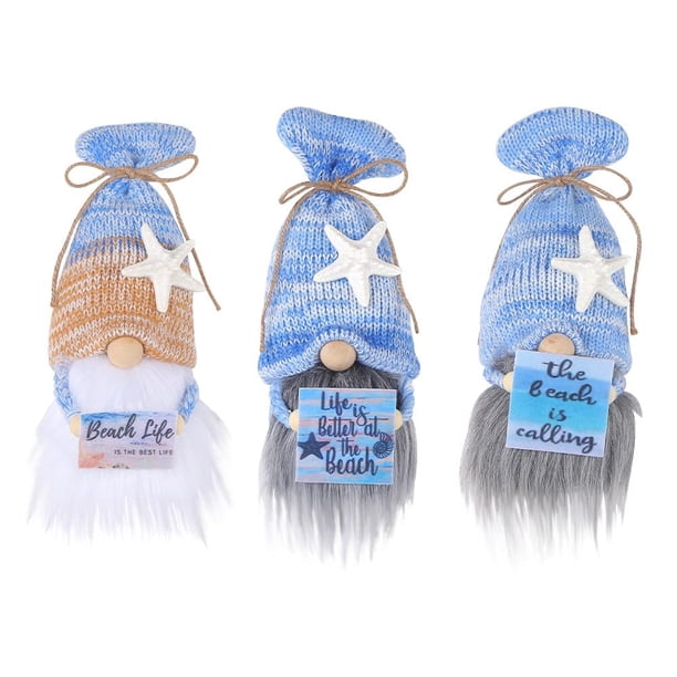 3 piezas de decoración de gnomos de playa azules, elfo de felpa sueco hecho a mano con refranes divertidos y cálidos, decoración de fiesta de vida en la playa, los mejores regalos