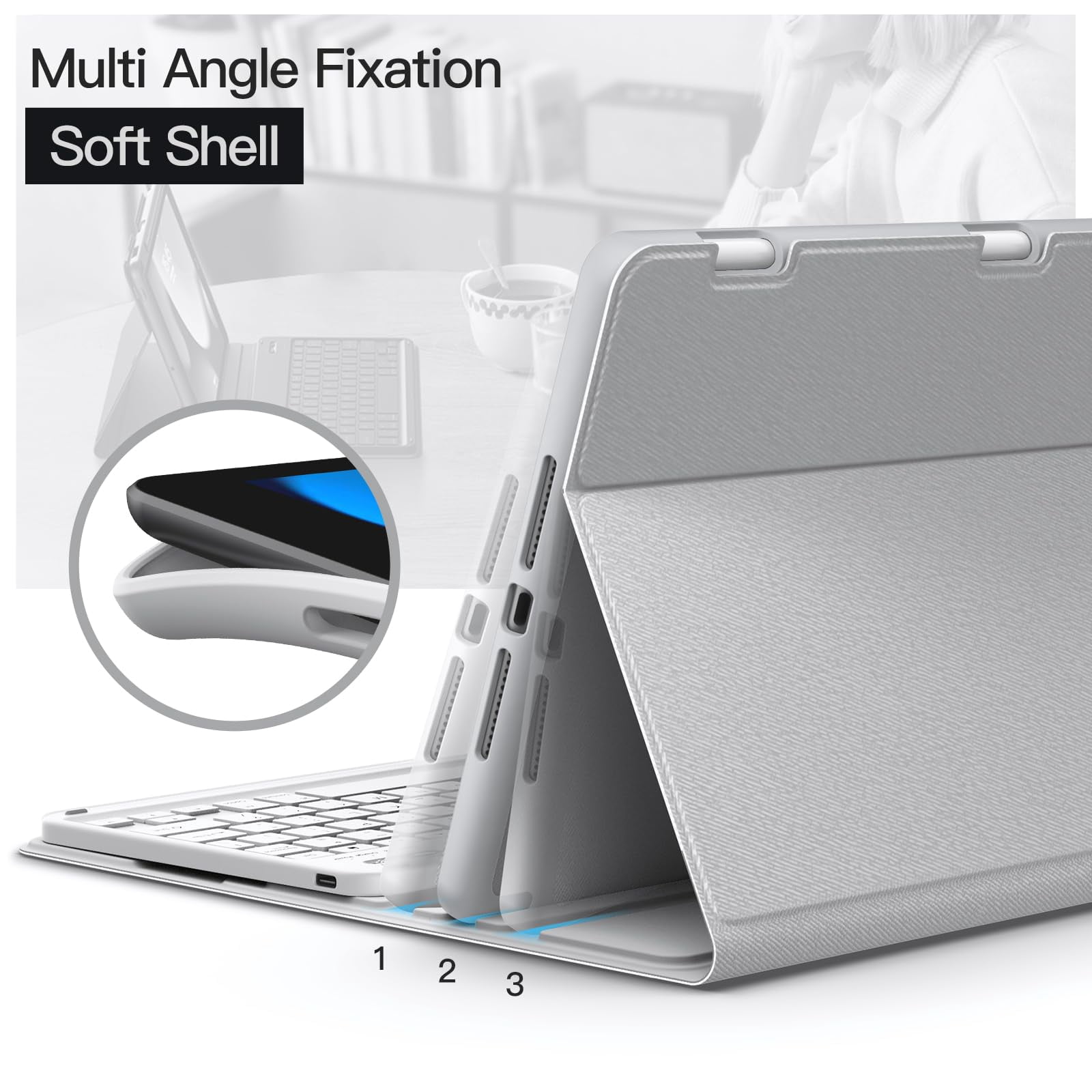 JETech Keyboard Case for iPad 10.2-Inch (2021/2020/2019 Model, 9th/8th/7th Generation) with Pencil Holder, Magnetic Detachable Bluetooth Wireless Keyboard, Soft TPU Back Stand Cover (Silver)