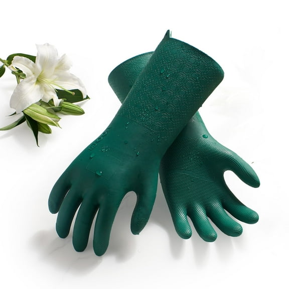 Vgo... Reusable Household Gloves Infused with Aromas,Lined Dishwashing Gloves,Cleaning Gloves,Long Sleeves (TP1117, 8/M,Dark Green)