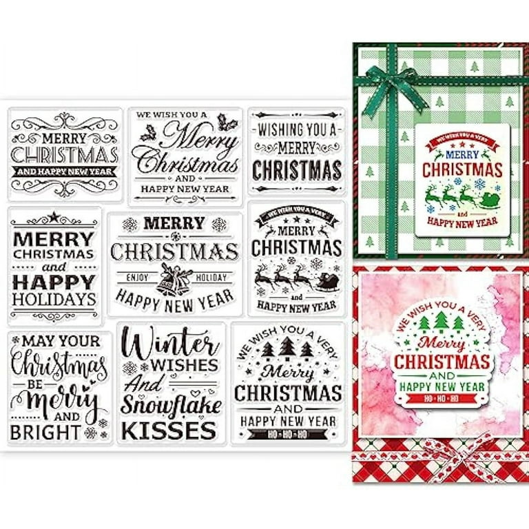 Christmas Greeting Words Clear Stamps for Card Making and Photo Album Decorations, Bell Snowflake Transparent Rubber Stamps Seal for Scrapbooking