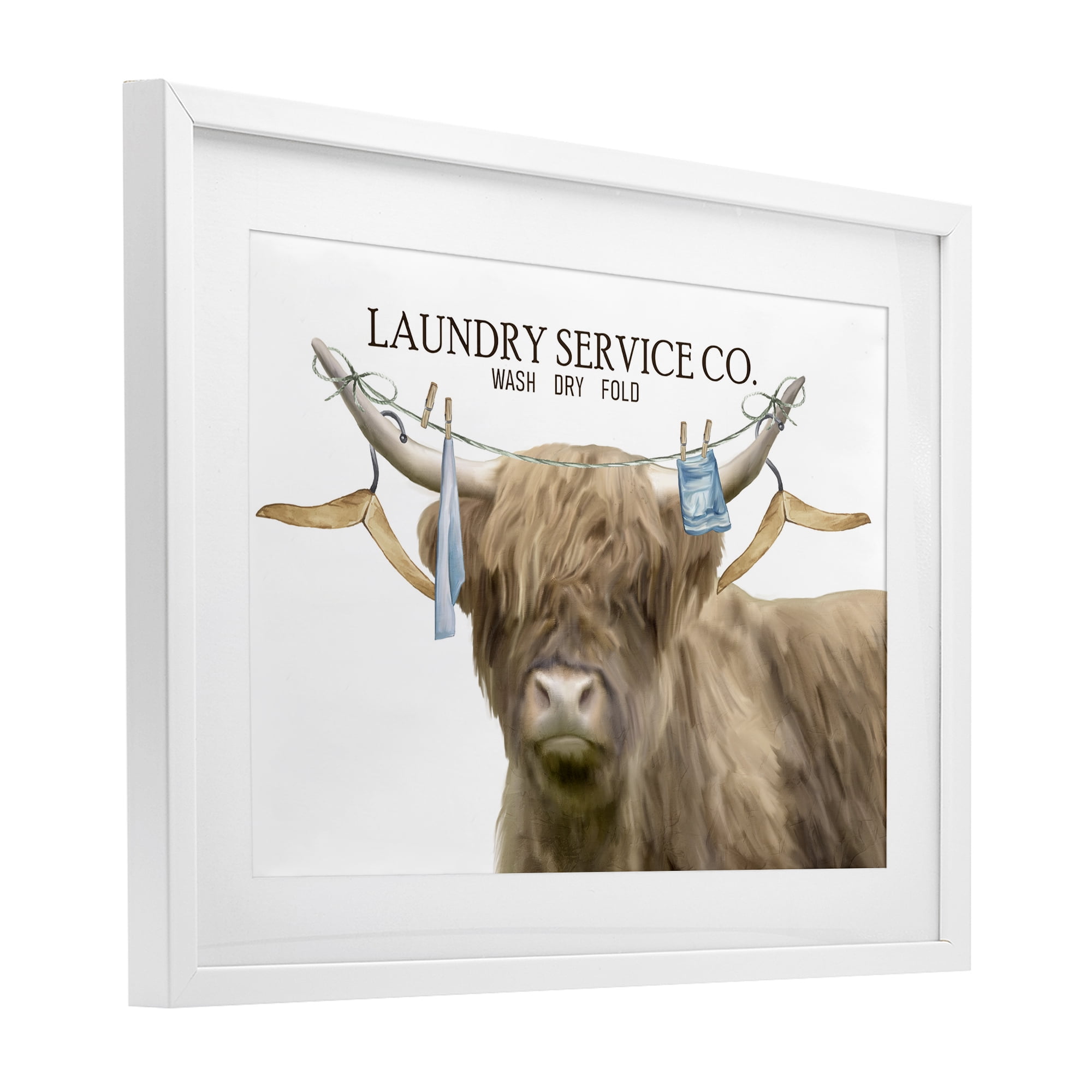Laundry Service Cattle White Framed Print Under Glass, design by Kim Allen