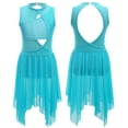 thumbnail image 3 of Aislor Kids Girls Sequins Lyrical Ballet Dance Dress Chiffon Leotard Tunic Dress Modern Contemporary Performance Costume Blue-green 10, 3 of 7