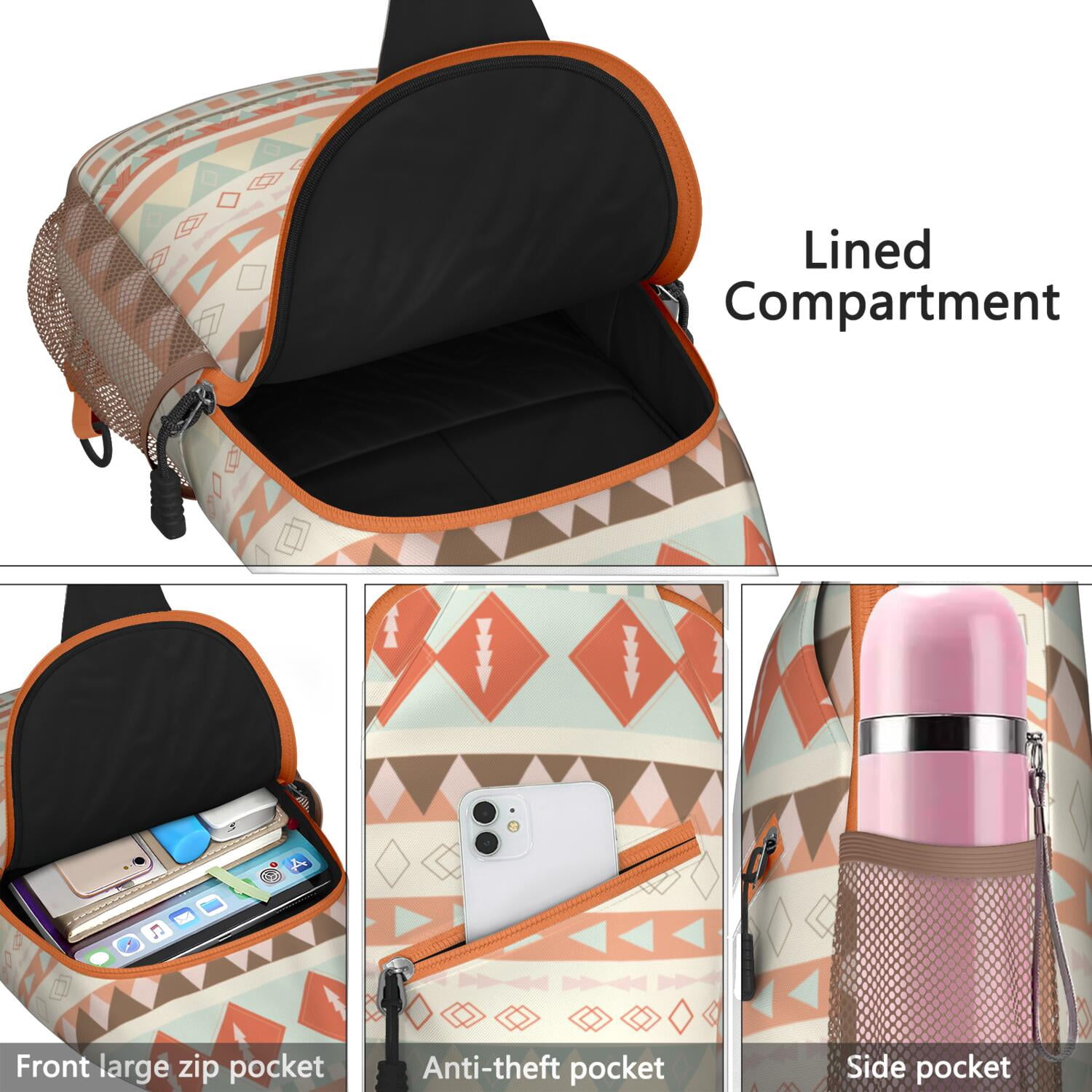 Natural Floral Crossbody Sling Bag Lightweight Chest Bag for Biking Boho Style & Travel-Ready