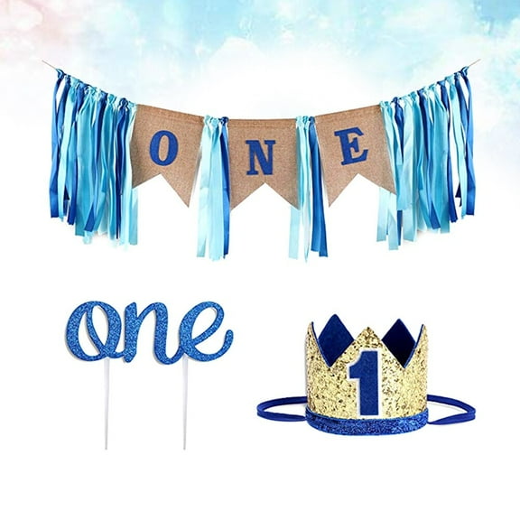 SHINYPASING Birthday Banner Cloth Decoration Baby Girls Blue Indoor Decoration Birthday Festival 3Pcs