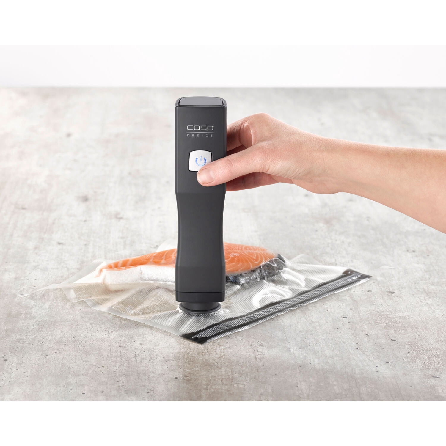 Caso One Touch Cordless Vacuum Sealer, Powerful, portable, compact rechargeable vacuum sealer, free food management app, 2 quart size zip bags, 1 17oz glass canister, 1 zip locker and charging cable