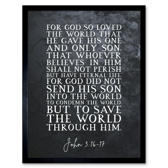 John 3:16-17 Eternal Life Sent His Son To Save The World Christian Bible Verse Quote Scripture Typography Art Print Framed Poster Wall Decor 12x16 inch