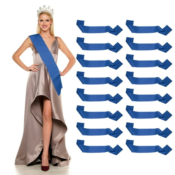 Uxcell Satin Sash, Blank Sash Pageant Ribbon for Beauty Pageant Party Wedding Birthday 16 Pack & Sapphire Blue