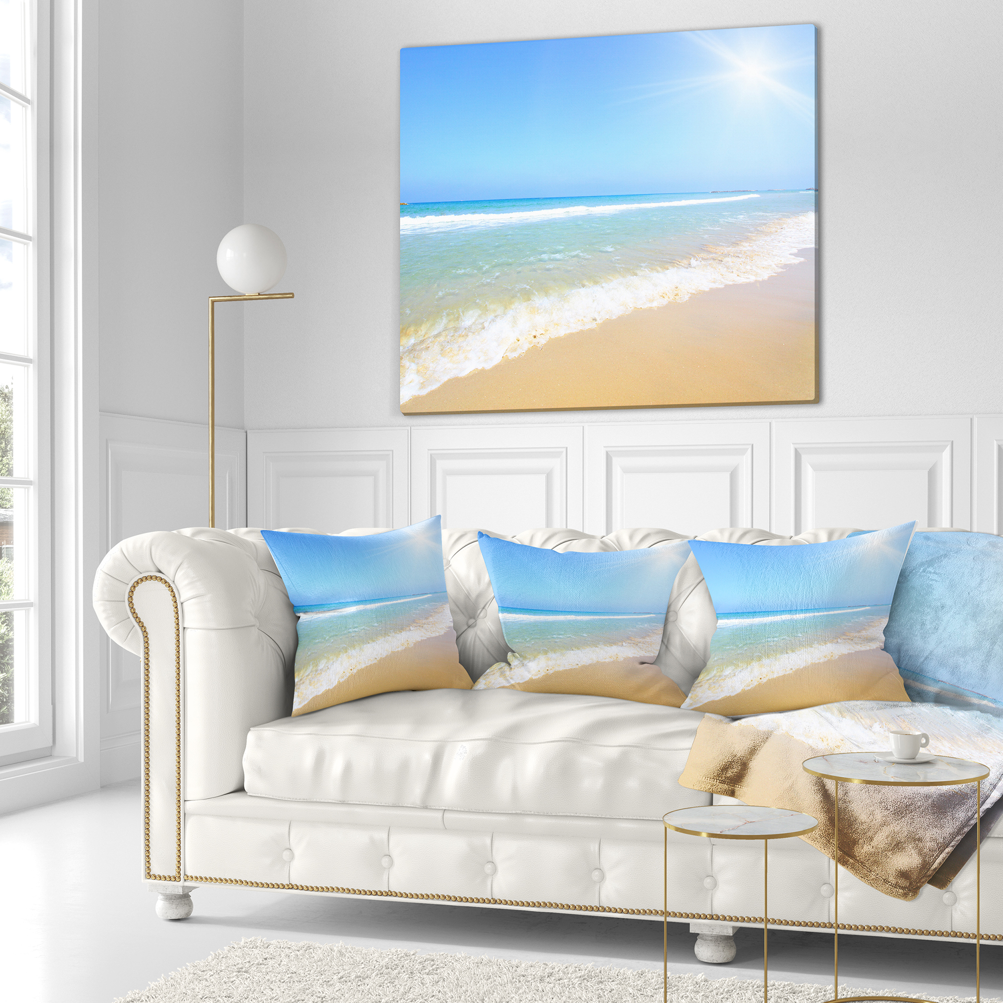 Designart Sun Over Tropical Beach - Seashore Photo Throw Pillow - 16x16