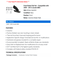 thumbnail image 2 of Front Brake Pad Set - Compatible with 2009 - 2012 Lincoln MKS 2010 2011, 2 of 2